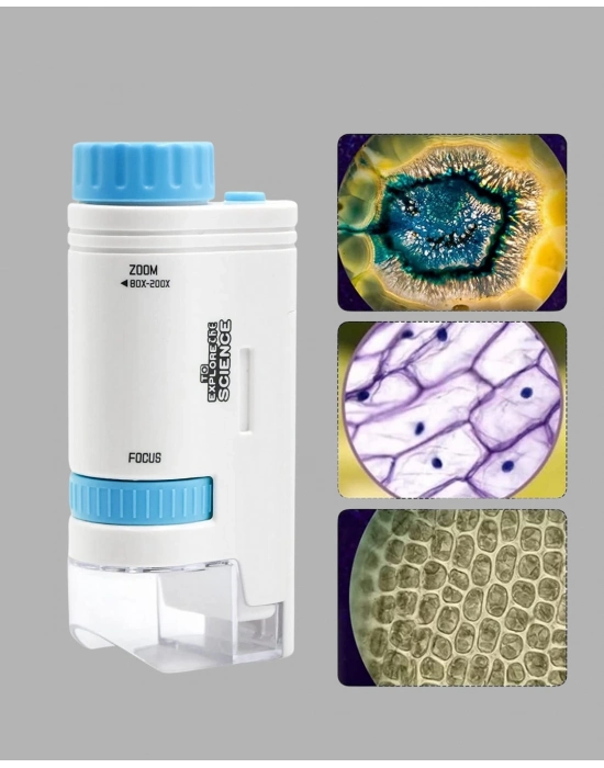 ® Taşınabilir Mini Mikroskop LED Işıklı 80X–200X Büyütmeli ve Odak Ayarlı