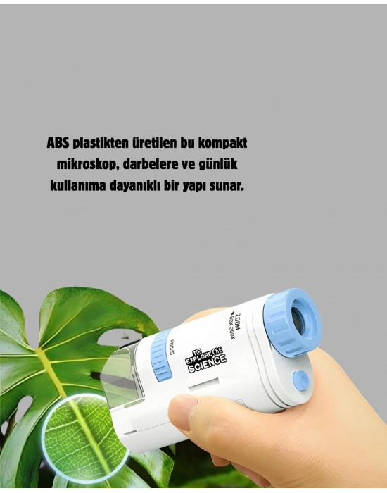 ® Taşınabilir Mini Mikroskop LED Işıklı 80X–200X Büyütmeli ve Odak Ayarlı