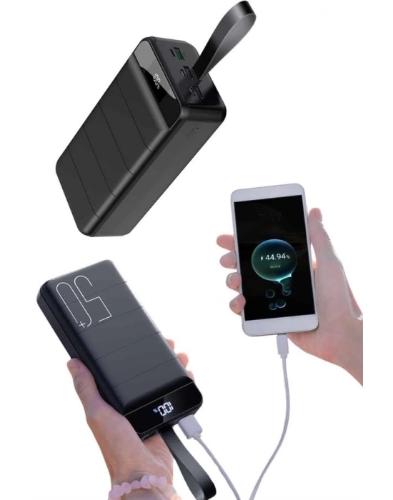 ® Taşınabilir Powerbank 50.000 mAh 4 Girişli Hızlı Şarj Led Göstergeli Fenerli Şarj