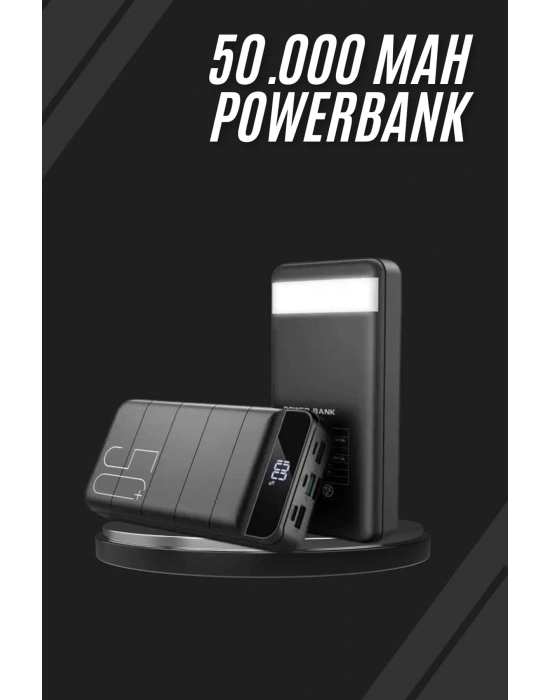 ® Taşınabilir Powerbank 50.000 mAh 4 Girişli Hızlı Şarj Led Göstergeli Fenerli Şarj