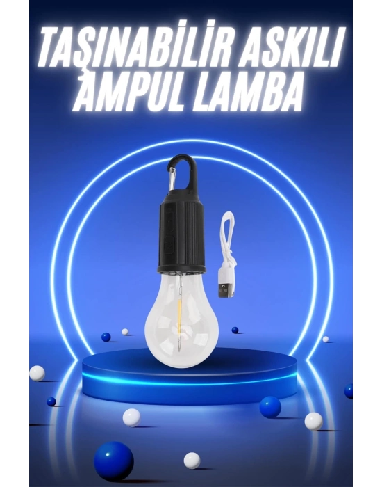 ® Taşınabilir Şarjlı Led Ampul Askılı Lamba Kamp Bahçe Lambası