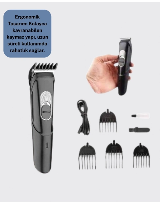 ® Taşınabilir Şarjlı Saç Sakal Tıraş Makinesi – 3 Taraklı, Sessiz ve Ergonomik
