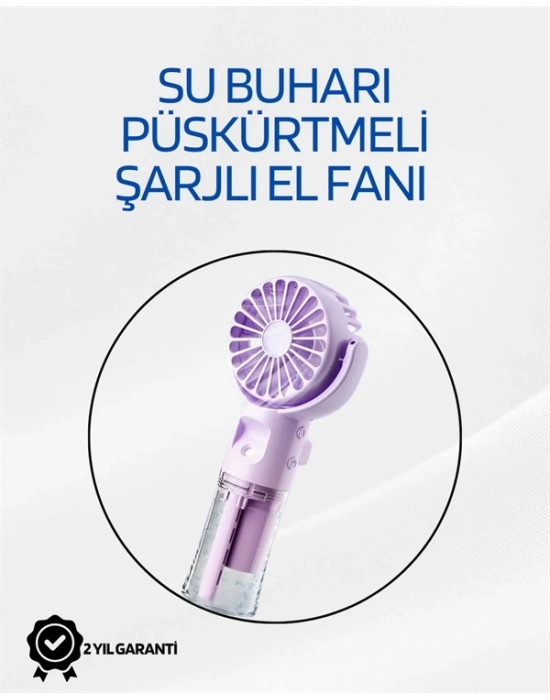 ® Taşınabilir Şarjlı Su Sisi Püskürtmeli Mini El Fanı – 4 Hız Ayarı, Tip-C Şarjlı, Sessiz Motor