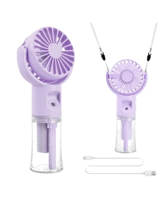 ® Taşınabilir Şarjlı Su Sisi Püskürtmeli Mini El Fanı – 4 Hız Ayarı, Tip-C Şarjlı, Sessiz Motor
