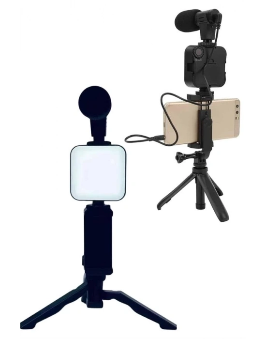 ® Telefon Tutucu Led Işıklı Kumandalı Mikrofon Telefon Vlog Video Kayıt