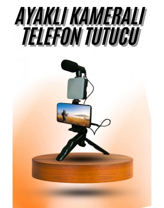 ® Telefon Tutucu Mini Mikrofonlu Tripod Vlog Çekim Video