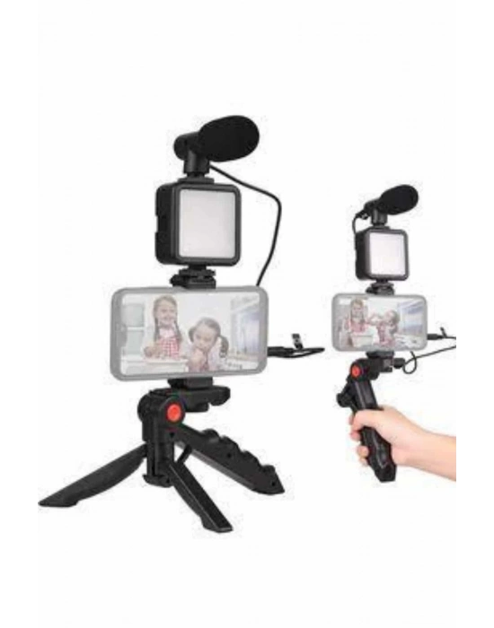 ® Telefon Tutucu Mini Mikrofonlu Tripod Vlog Çekim Video