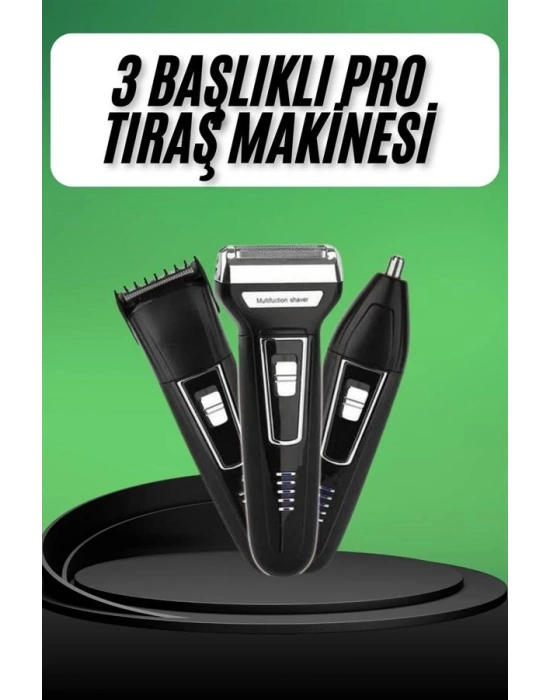 ® Tıraş Makinesi 3 Başlıklı T Başlıklı Hassas Ciltlere Özel Saç Sakal Vücut Kulak ve Burun