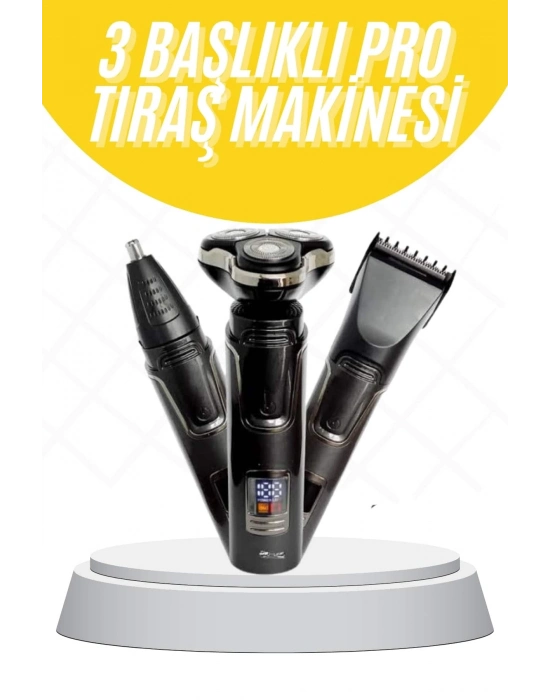 ® Tıraş Makinesi Profesyonel 3in1 Dijital Göstergeli 3 Başlıklı Erkek Bakım