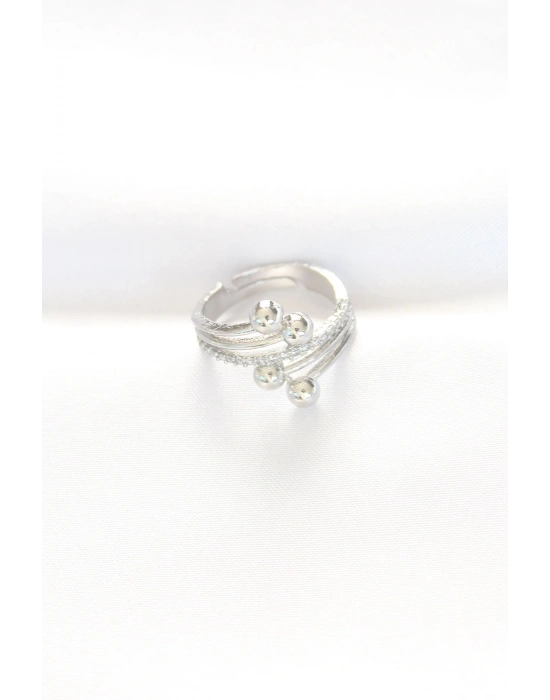 ® Topçuk Model Zirkon Taşlı Silver Renk Ayarlanabilir Yüzük