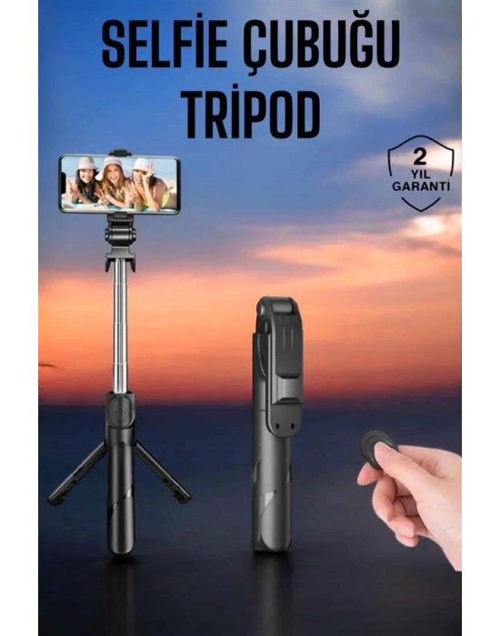 ® Tripod Kablosuz Bluetooth Bağlantılı Selfie Çubuğu 360 Derece Dönebilen