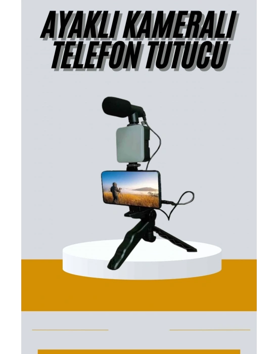® Tripod Telefon Tutucu Kumandalı Mikrofon Led Işık Vlog Video Kayıt