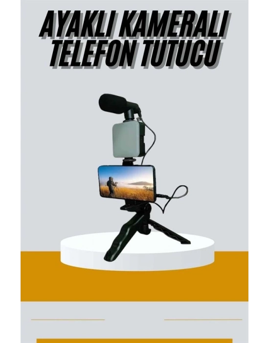 ® Tripod Telefon Tutucu Kumandalı Mikrofon Led Işık Vlog Video Kayıt