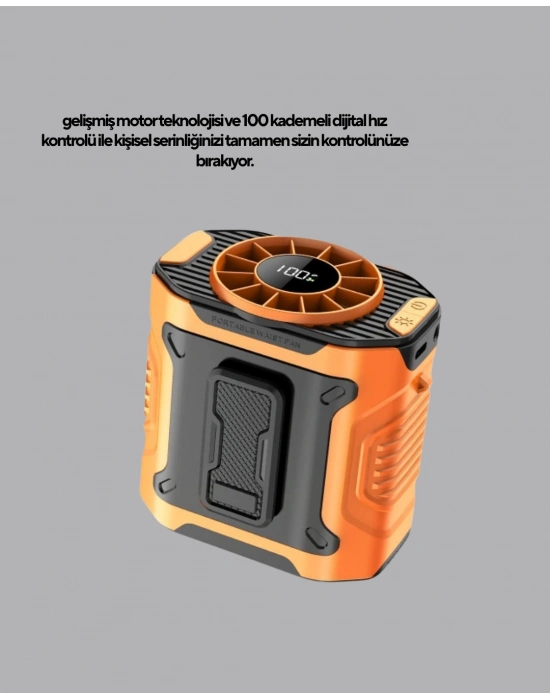 ® Turbo Mini Taşınabilir Fan – 100 Kademeli Dijital Hız Kontrolü ve Type-C Şarj