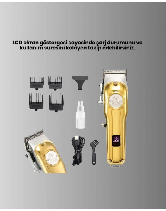 ® Type-C Şarjlı LCD Ekranlı Profesyonel Saç Sakal Tıraş Makinesi