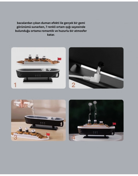 ® Ultra Sessiz Titanik Gemi LED Işıklı Aroma Difüzörü Oda Nemlendirici