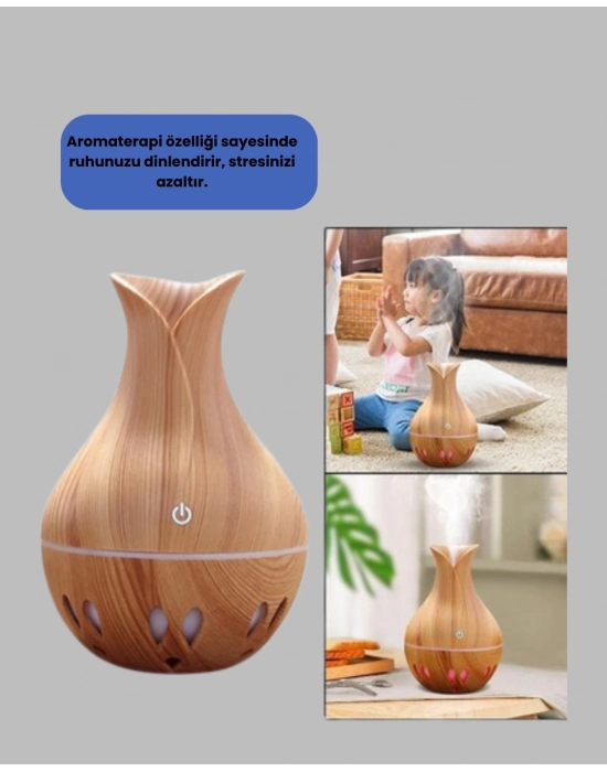 ® Ultrasonik Ahşap Desenli 130ml Aromaterapi Difüzör ve Hava Nemlendirici