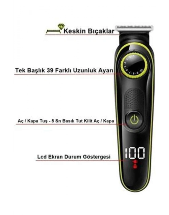 ® Unısex Çok Fonksiyonlu Bakım Seti Led Göstergeli Tıraş Makinesi Saç Sakal Vücut