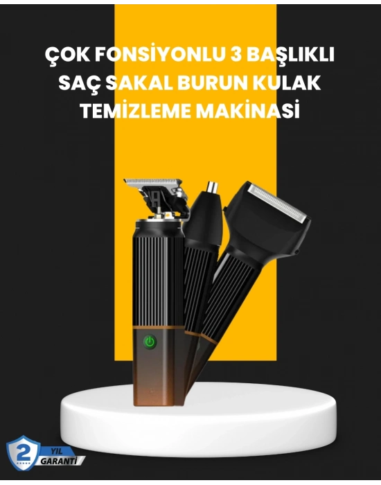 ® USB-C Şarjlı 3 in 1 Erkek Bakım Cihazı – Sessiz Motorlu Saç ve Sakal Kesme Makinesi