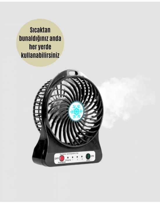 ® USB Girişli Taşınabilir Masaüstü Mini Fan – 3 Kademeli Hız, Şarjlı, Işıklı, Sessiz Çalışma
