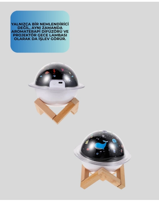 ® USB ile çalışan projektörlü aromaterapi nemlendirici masaüstü kullanım için uygun