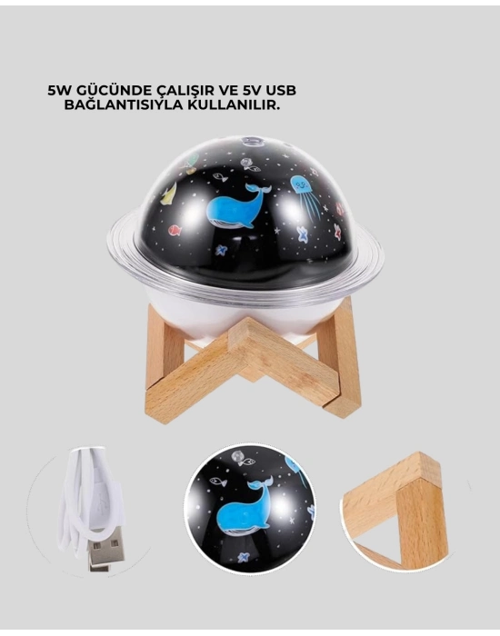 ® USB ile çalışan projektörlü aromaterapi nemlendirici masaüstü kullanım için uygun