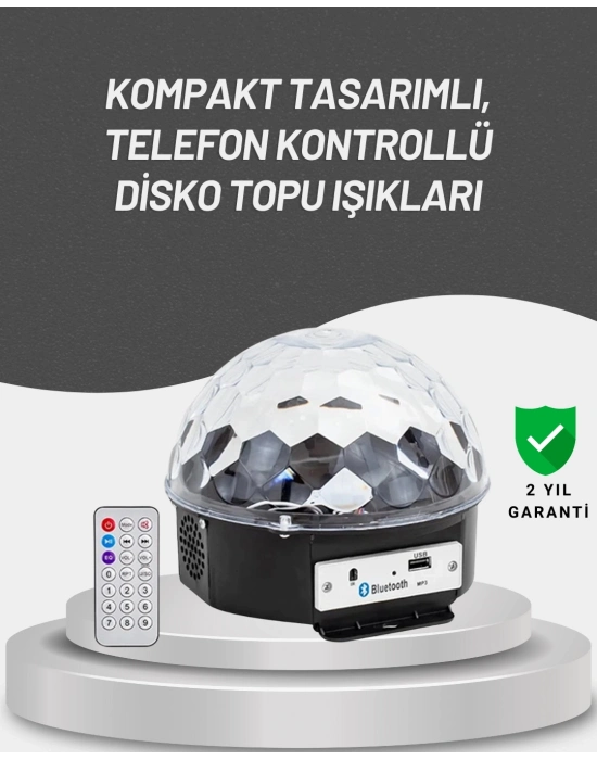 ® Uzaktan Kumandalı RGB LED Disko Topu Bluetooth Hoparlörlü