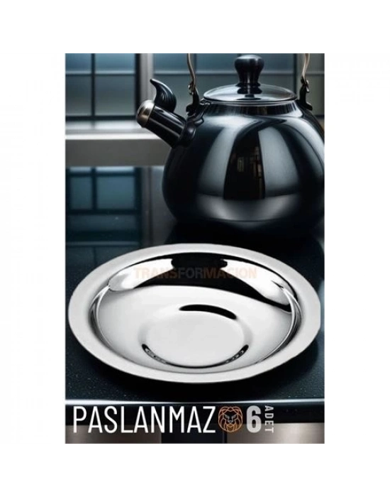 Paslanmaz Çelik Çay Tabağı Seti - Premium 304 Kalite  6 Parça Lüks Aynalı Parlaklık ve Modern Tasarım
