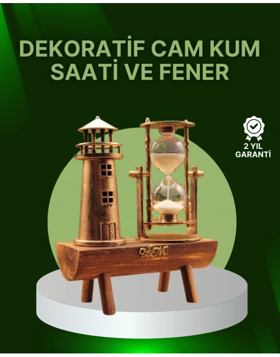 ® Vintage Kum Saati + Deniz Feneri Modeli – Ahşap Gövdeli Masa Üstü Dekor