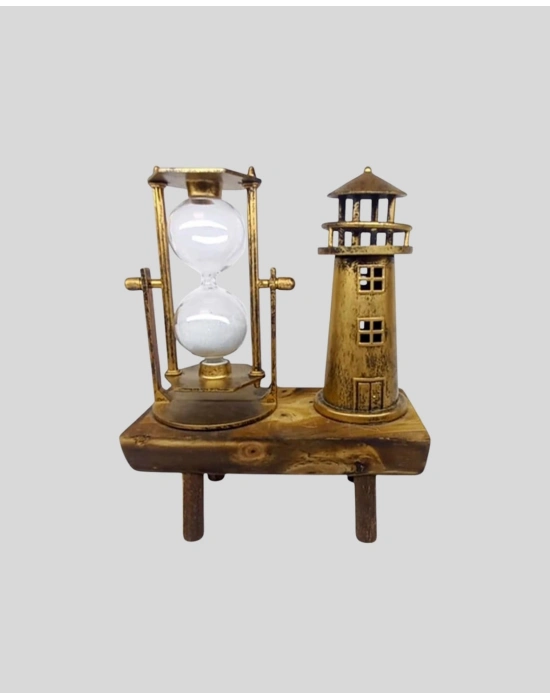 ® Vintage Kum Saati + Deniz Feneri Modeli – Ahşap Gövdeli Masa Üstü Dekor