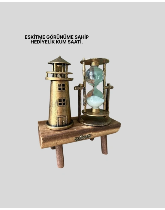 ® Vintage Kum Saati + Deniz Feneri Modeli – Ahşap Gövdeli Masa Üstü Dekor