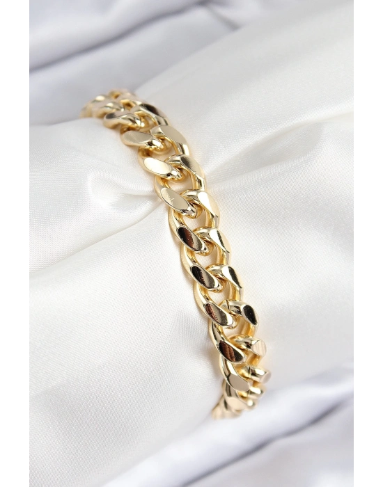 ® VIP Pirinç Zirkon Taşlı Klasik Zincir Model Gold Renk Kadın Bileklik