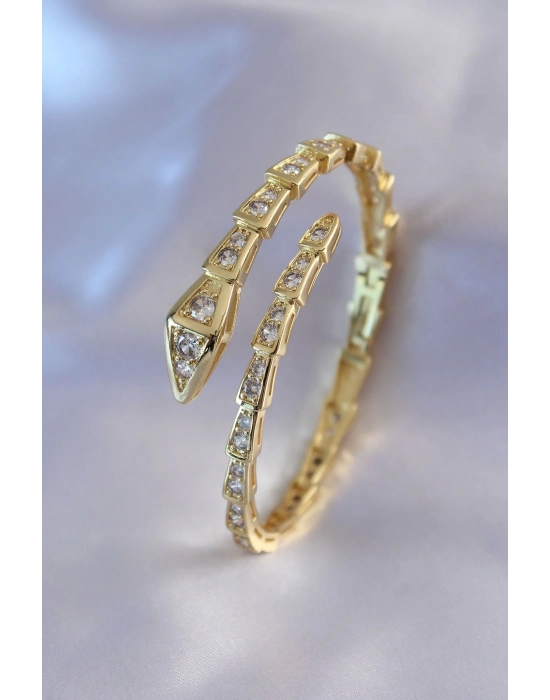 ® VIP Seri Yılan Model Gold Renk Kadın Kelepçe Bileklik