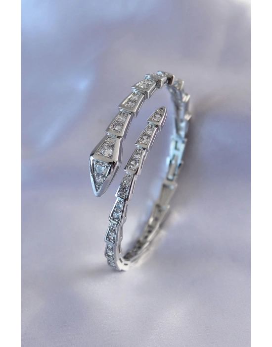 ® VIP Seri Yılan Model Gümüş Renk Kadın Kelepçe Bileklik