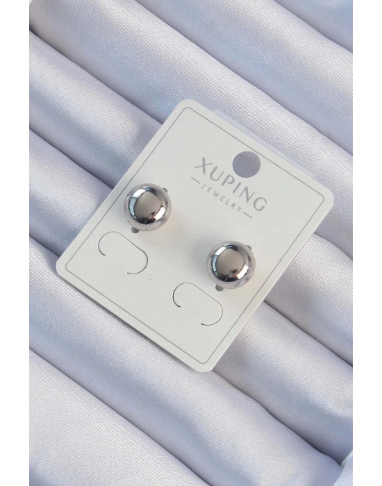 ® Xuping Gümüş Renk Minimal Bombeli Oval Küpe