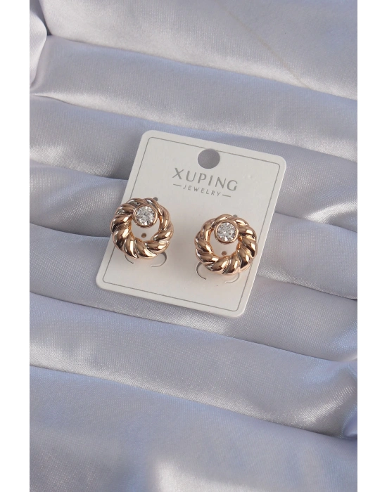® XUPİNG Rose Renk Oval Zirkon Taşlı Burgu Model Küpe