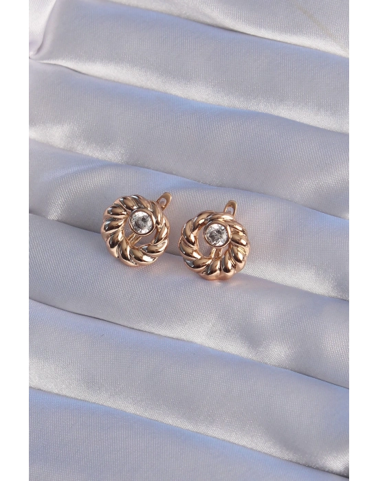 ® XUPİNG Rose Renk Oval Zirkon Taşlı Burgu Model Küpe