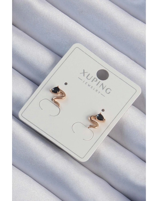 ® Xuping Rose Renk Siyah Zirkon Taşlı Kıvrımlı Küpe