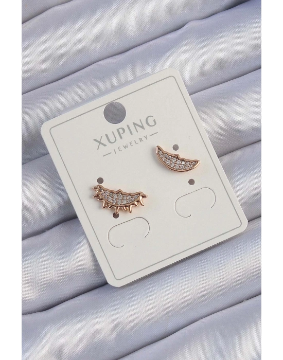 ® Xuping Rose Renk Zirkon Taşlı Ay ve Güneş Tasarımlı Küpe