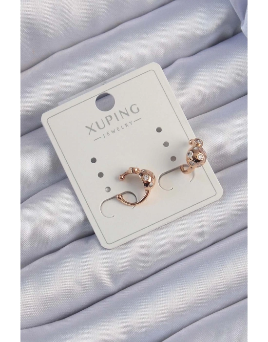 ® Xuping Rose Renk Zirkon Taşlı Bombeli Topçuk Earcuff Küpe