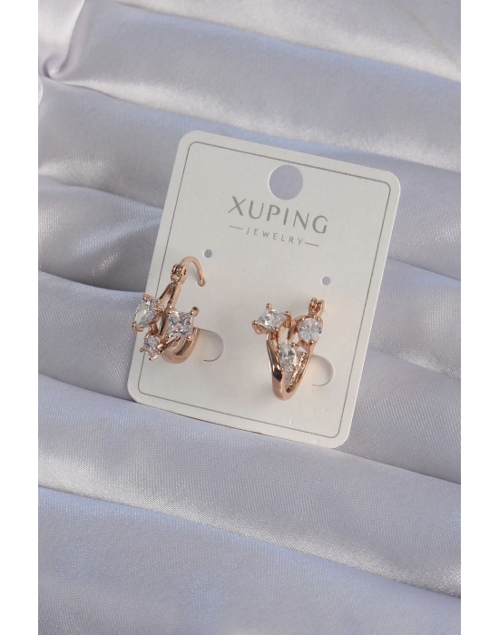 ® XUPİNG Rose Renk Zirkon Taşlı Halka Küpe