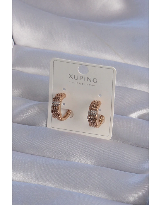 ® XUPİNG Rose Renk Zirkon Taşlı İşlemeli Halka Küpe
