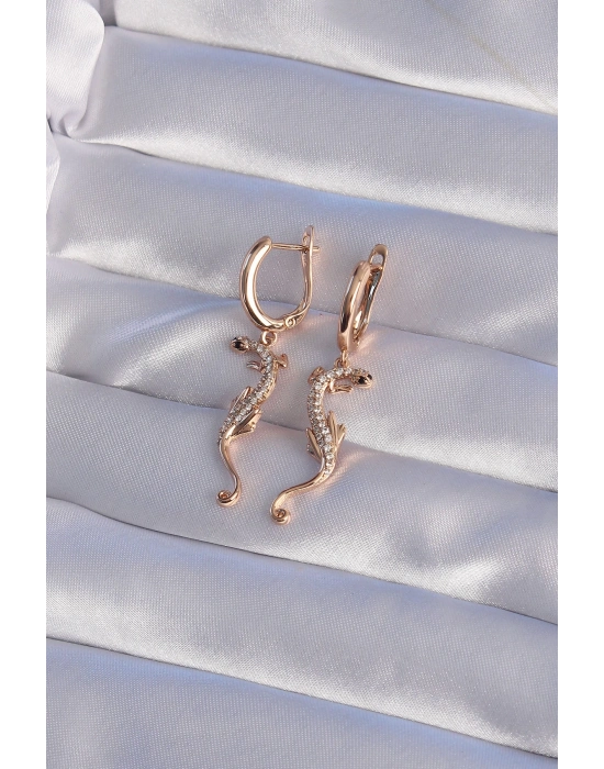 ® XUPİNG Rose Renk Zirkon Taşlı Kertenkele Model Halka Küpe