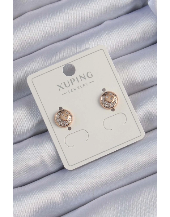 ® Xuping Rose Renk Zirkon Taşlı Yansımalı Oval Küpe