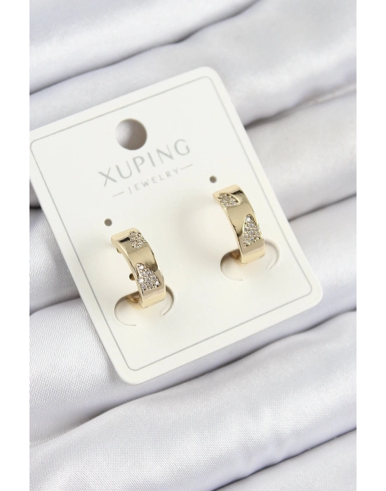 ® Xuping Zirkon Taşlı Desenli Halka Model Gold Renk Kadın Küpe