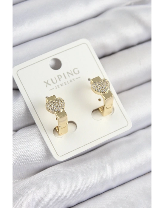 ® Xuping Zirkon Taşlı Kalp Model Gold Renk Kadın Küpe