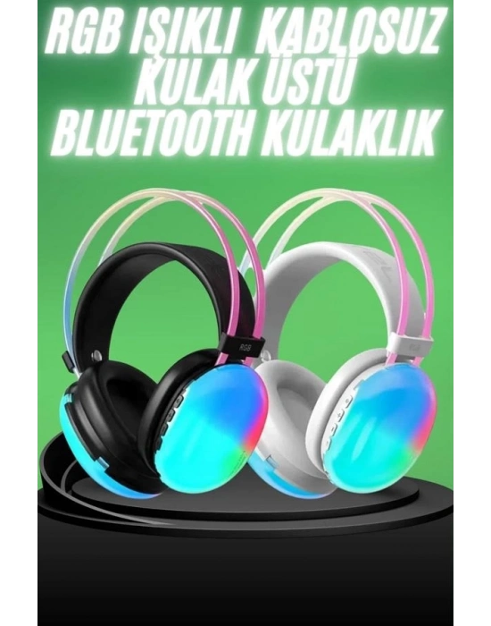 ® Yeni Nesil Kulak Üstü Kablosuz Uzun Ömürlü RGB Işıklı Bluetooth Kulaklık