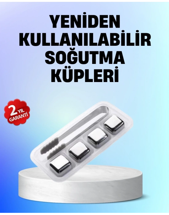 ® Yeniden Kullanılabilir 304 Çelik Metal Buz Küpleri 4lü Set