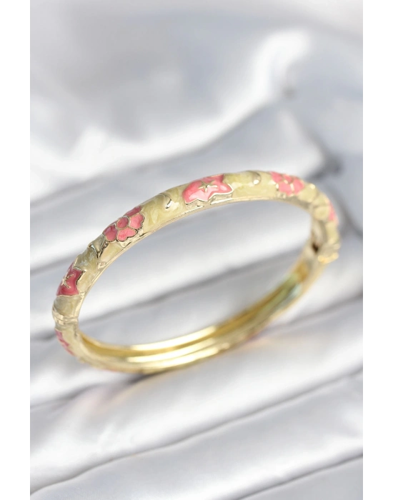 ® Yeşil Krem Renk Detaylı Mineli Kelepçe