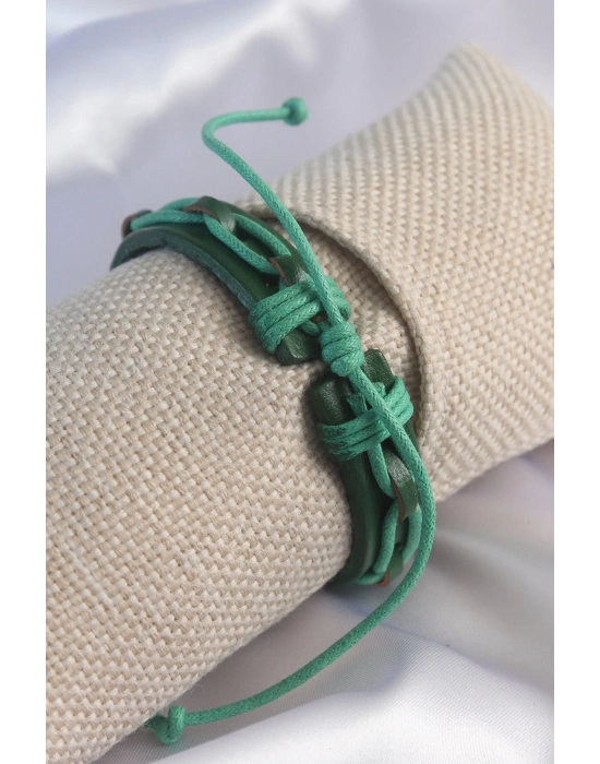 ® Yeşil Renk Deri İpli Erkek Bileklik